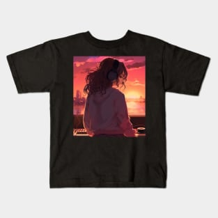 Lofi Girl Sunset DJ Set Kids T-Shirt